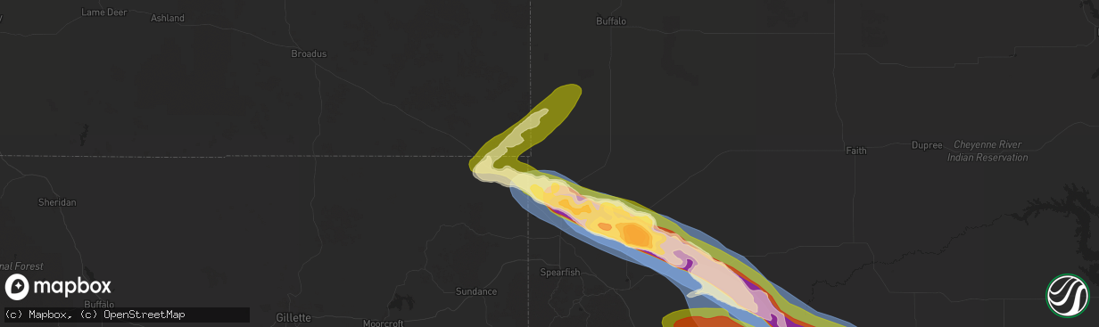 Hail map in Belle Fourche, SD on June 28, 2025