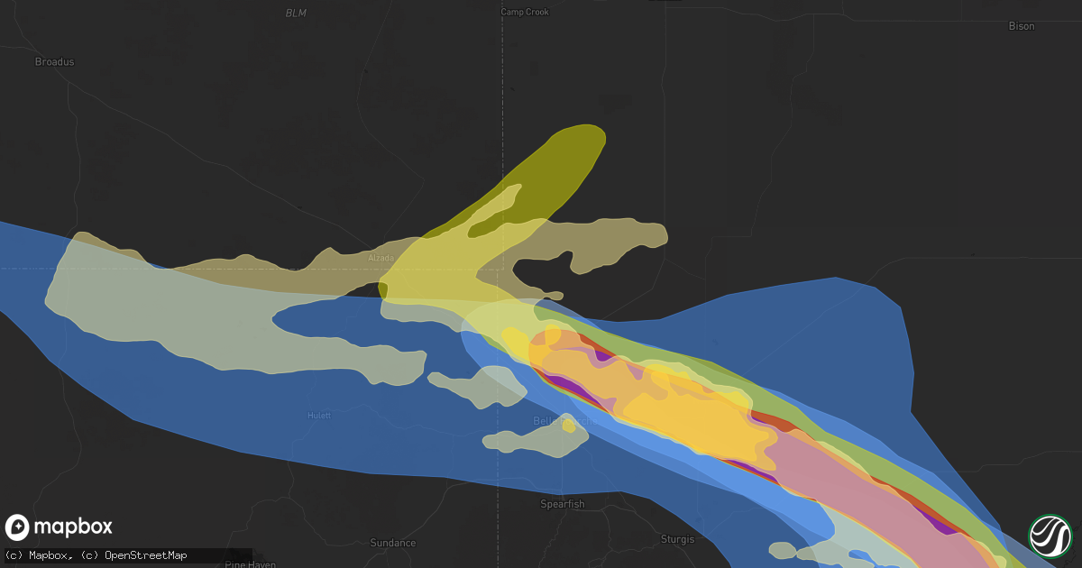 Hail map in Belle Fourche, SD on June 28, 2025