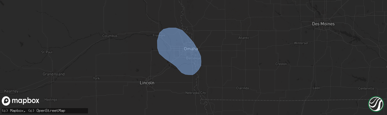 Hail map in Bellevue, NE on June 28, 2025
