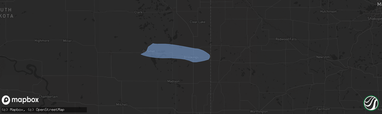 Hail map in Brookings, SD on June 28, 2025