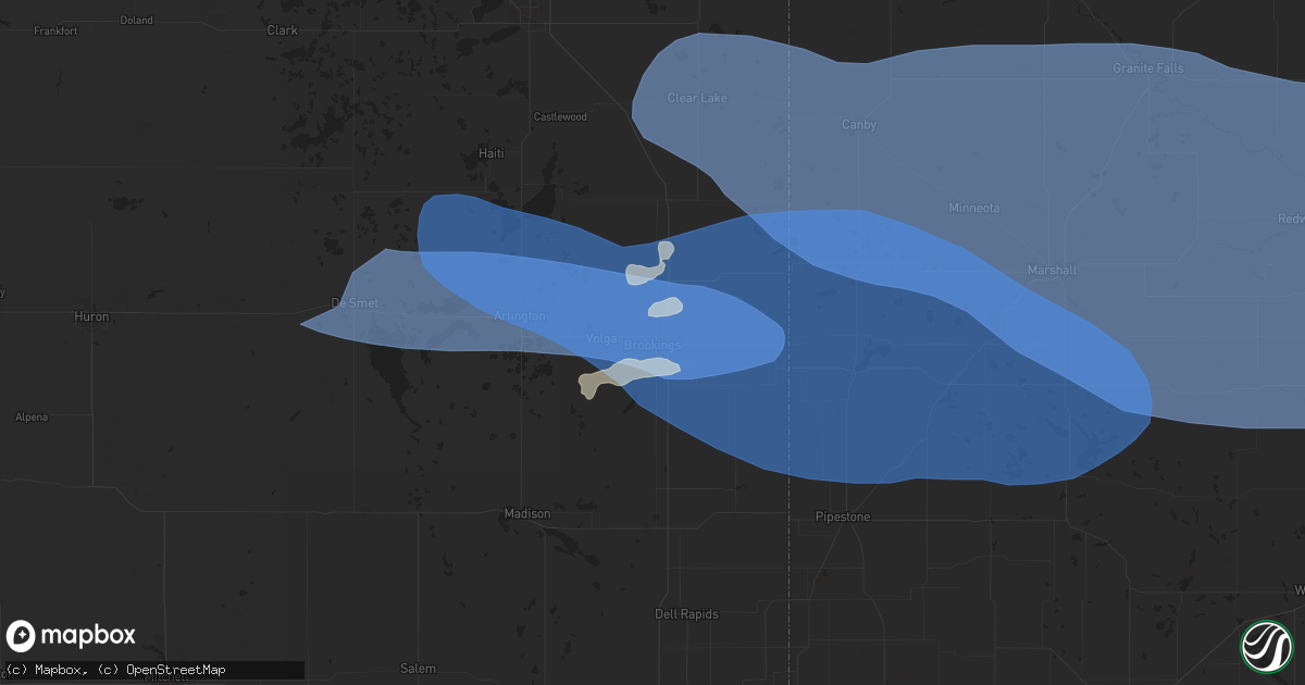 Hail map in Brookings, SD on June 28, 2025