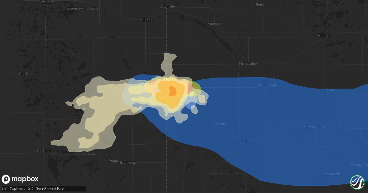 Hail map in Canby, MN on June 28, 2025