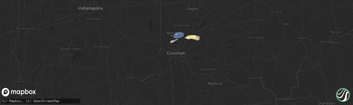 Hail map in Cincinnati, OH on June 28, 2025