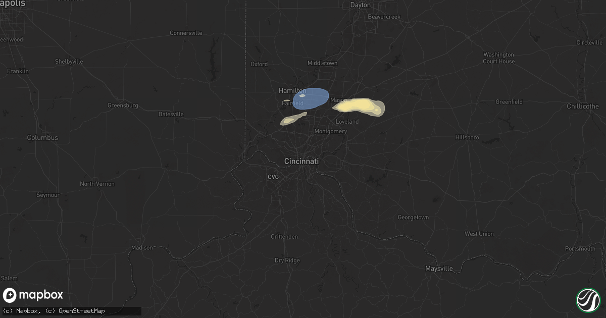 Hail map in Cincinnati, OH on June 28, 2025