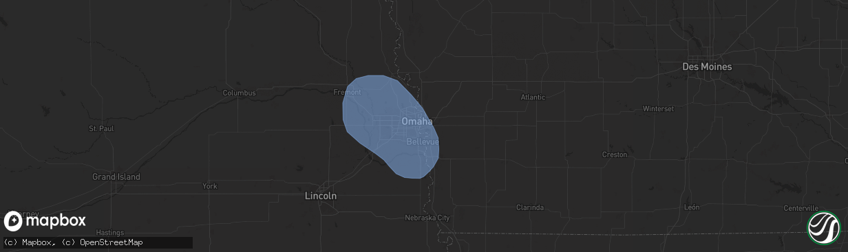 Hail map in Council Bluffs, IA on June 28, 2025