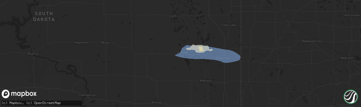 Hail map in De Smet, SD on June 28, 2025