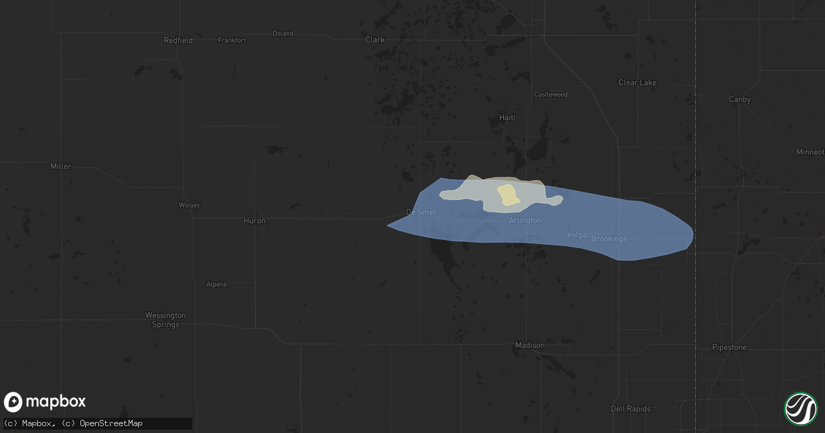 Hail map in De Smet, SD on June 28, 2025