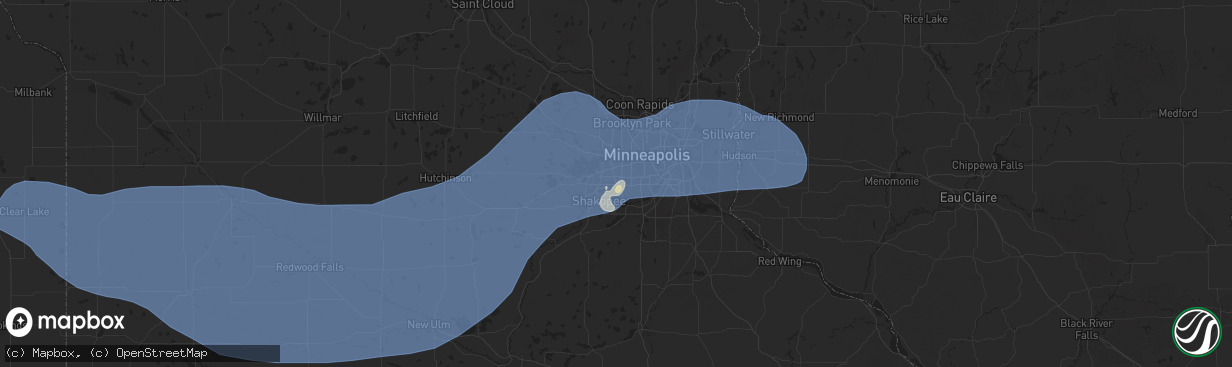 Hail map in Eden Prairie, MN on June 28, 2025
