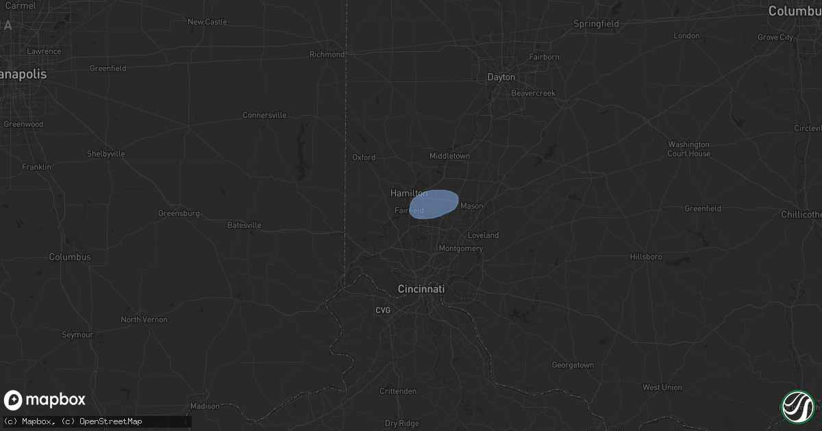 Hail map in Fairfield, OH on June 28, 2025
