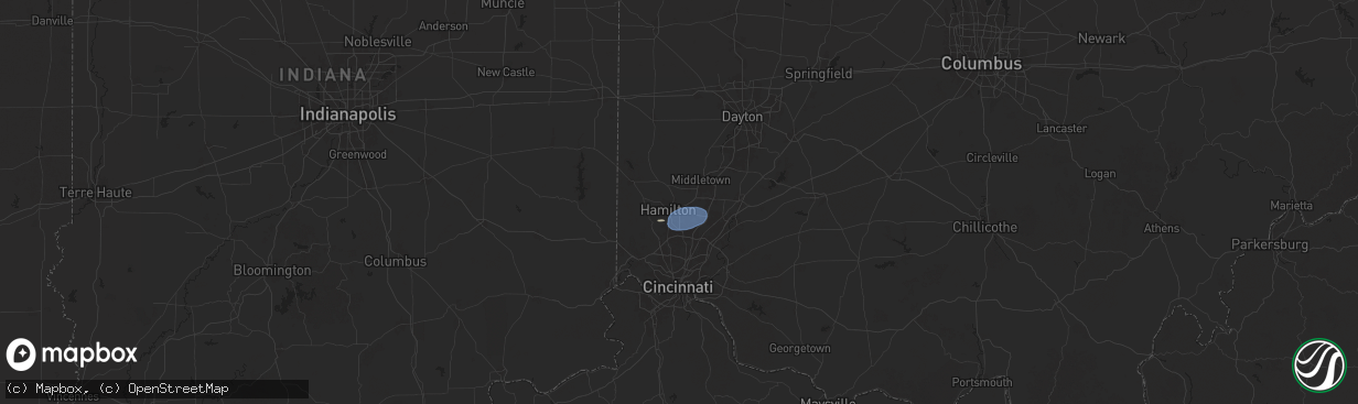 Hail map in Hamilton, OH on June 28, 2025
