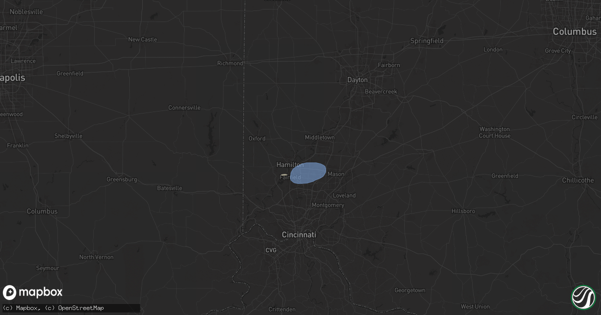 Hail map in Hamilton, OH on June 28, 2025