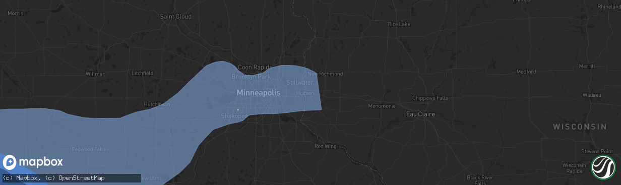 Hail map in Hudson, WI on June 28, 2025