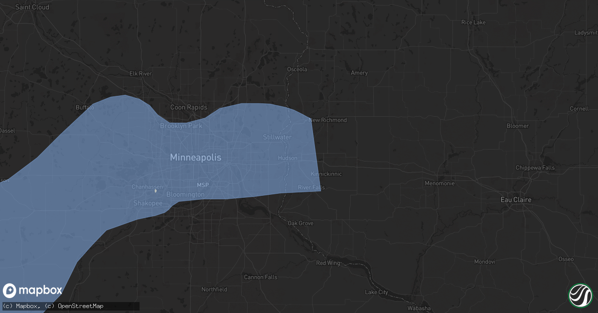 Hail map in Hudson, WI on June 28, 2025