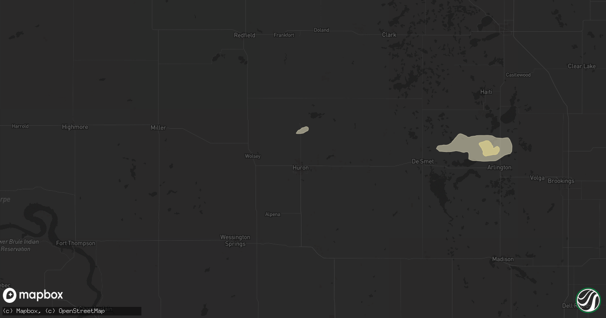 Hail map in Huron, SD on June 28, 2025