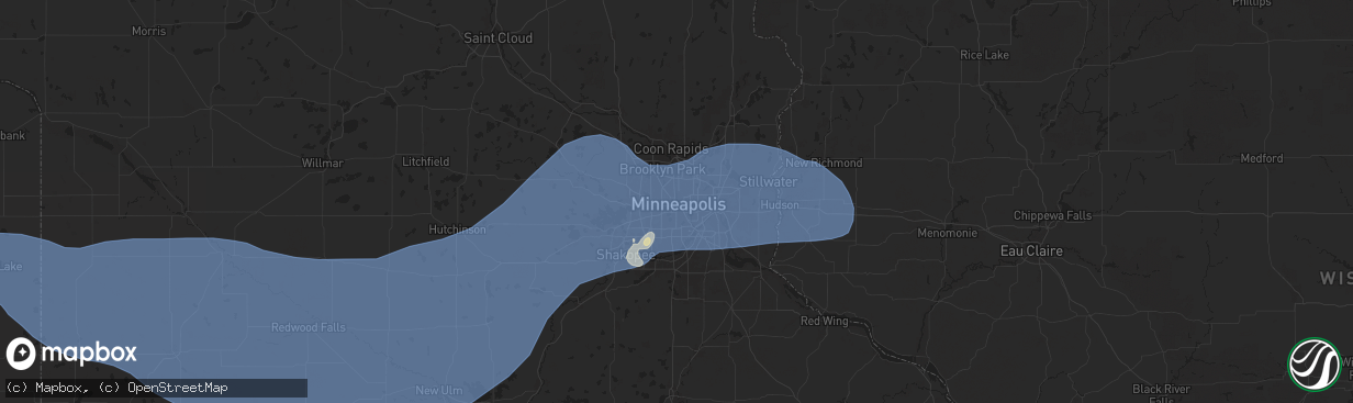 Hail map in Minneapolis, MN on June 28, 2025