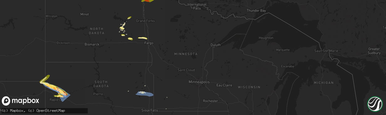 Hail map in Minnesota on June 28, 2025