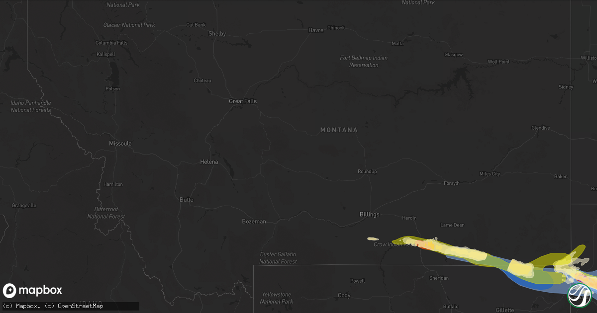 Hail map in Montana on June 28, 2025