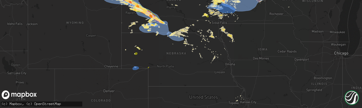 Hail map in Nebraska on June 28, 2025