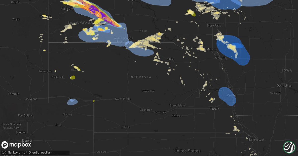 Hail map in Nebraska on June 28, 2025