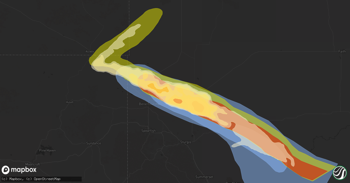 Hail map in Nisland, SD on June 28, 2025