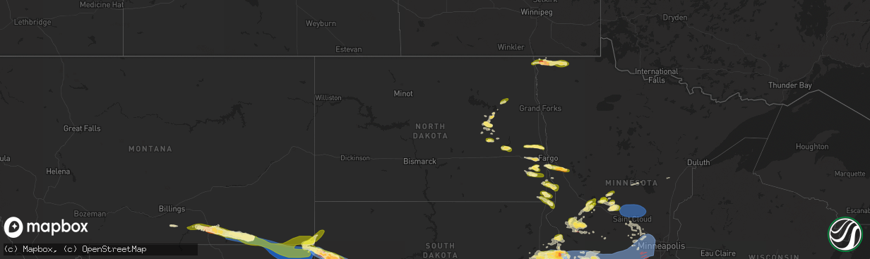Hail map in North Dakota on June 28, 2025