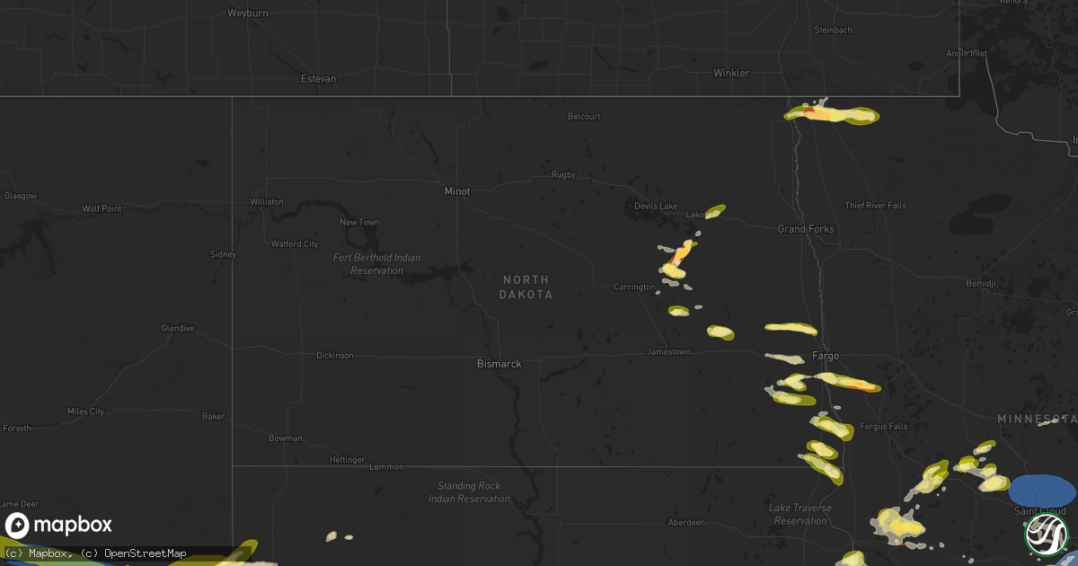Hail map in North Dakota on June 28, 2025