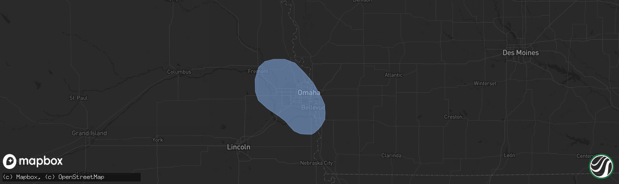 Hail map in Omaha, NE on June 28, 2025