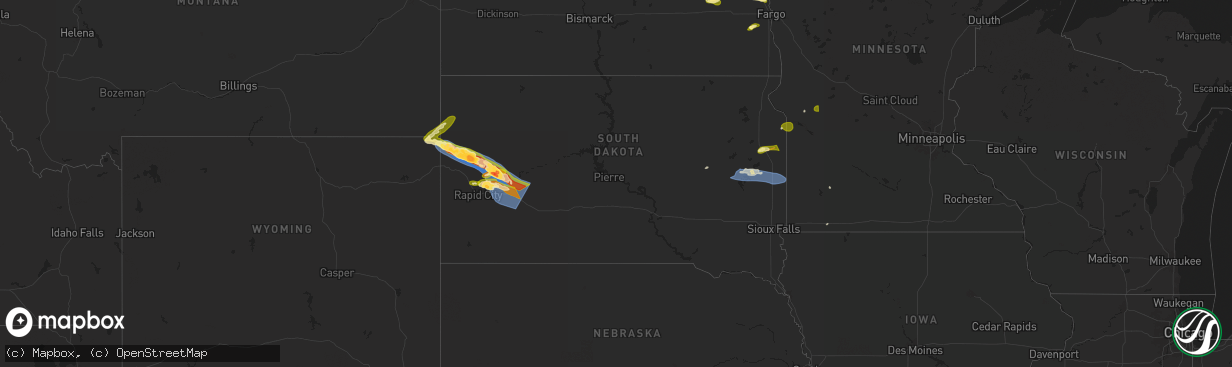 Hail map in South Dakota on June 28, 2025