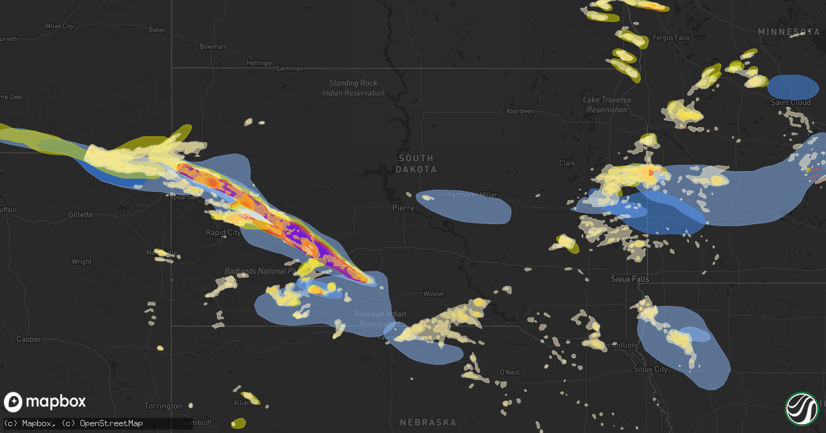 Hail map in South Dakota on June 28, 2025