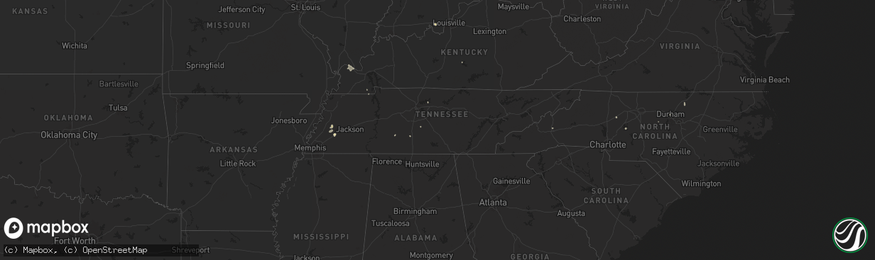Hail map in Tennessee on June 28, 2025