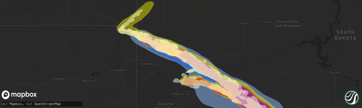 Hail map in Vale, SD on June 28, 2025
