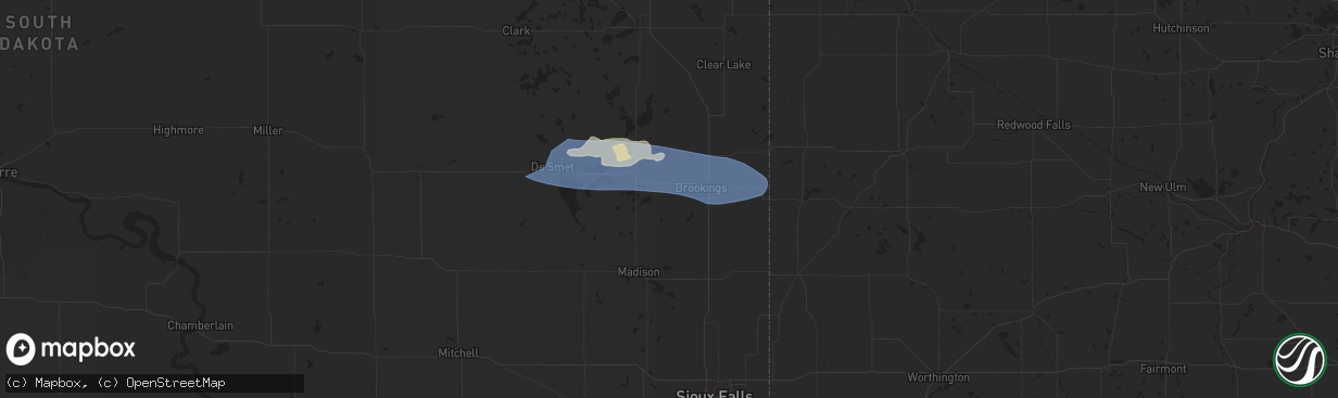 Hail map in Volga, SD on June 28, 2025