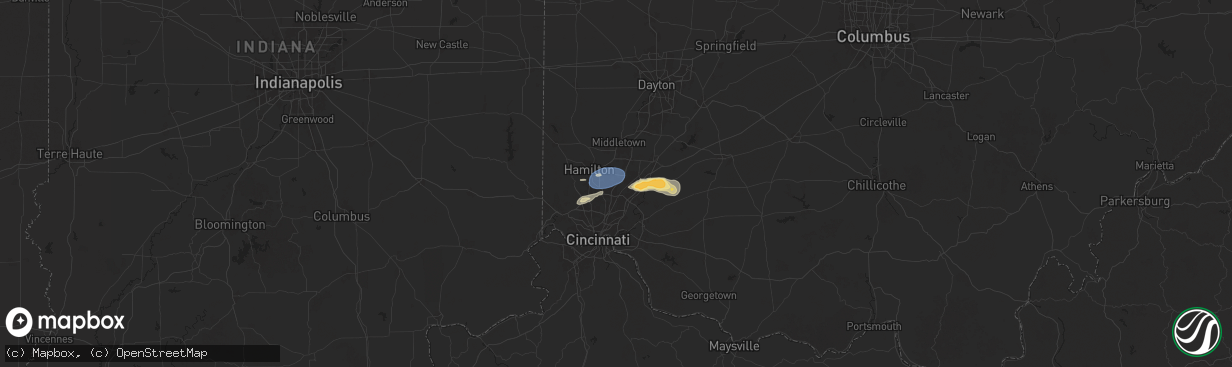 Hail map in West Chester, OH on June 28, 2025