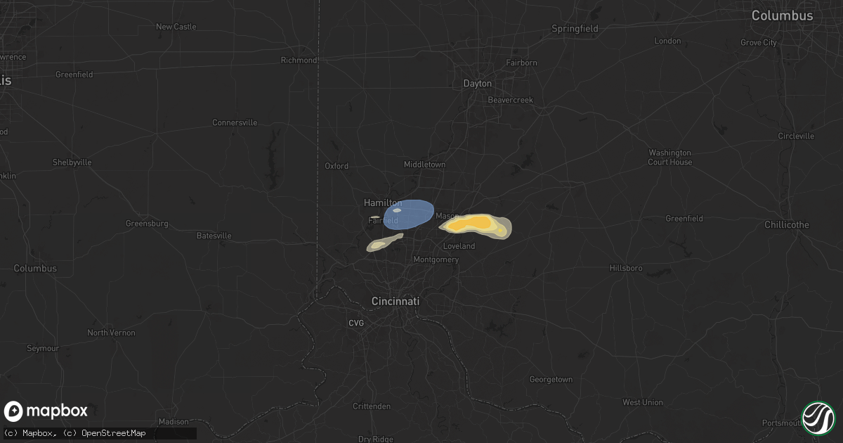 Hail map in West Chester, OH on June 28, 2025