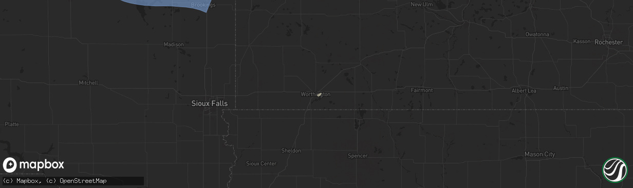 Hail map in Worthington, MN on June 28, 2025