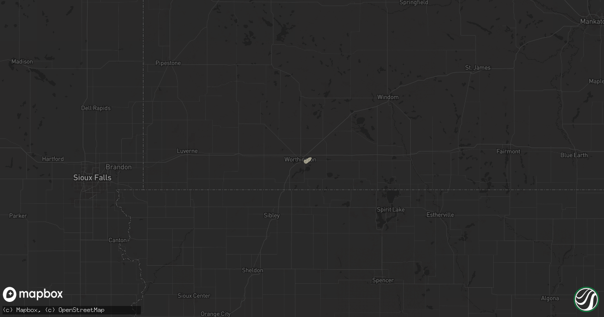 Hail map in Worthington, MN on June 28, 2025