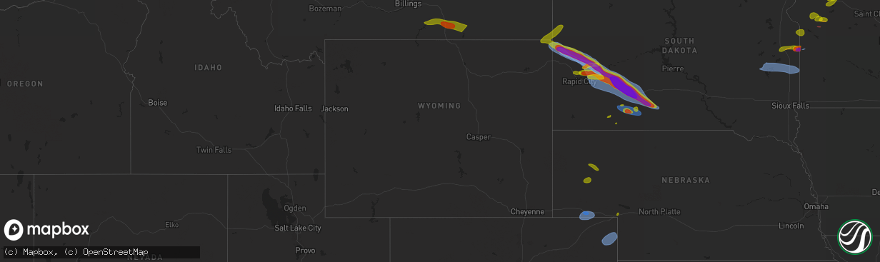 Hail map in Wyoming on June 28, 2025