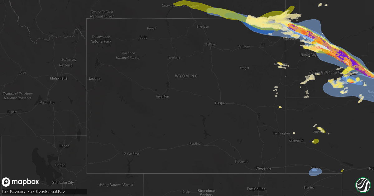 Hail map in Wyoming on June 28, 2025