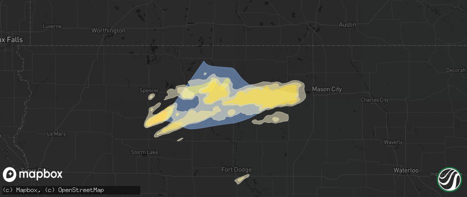 Hail map in Algona, IA on June 28, 2026