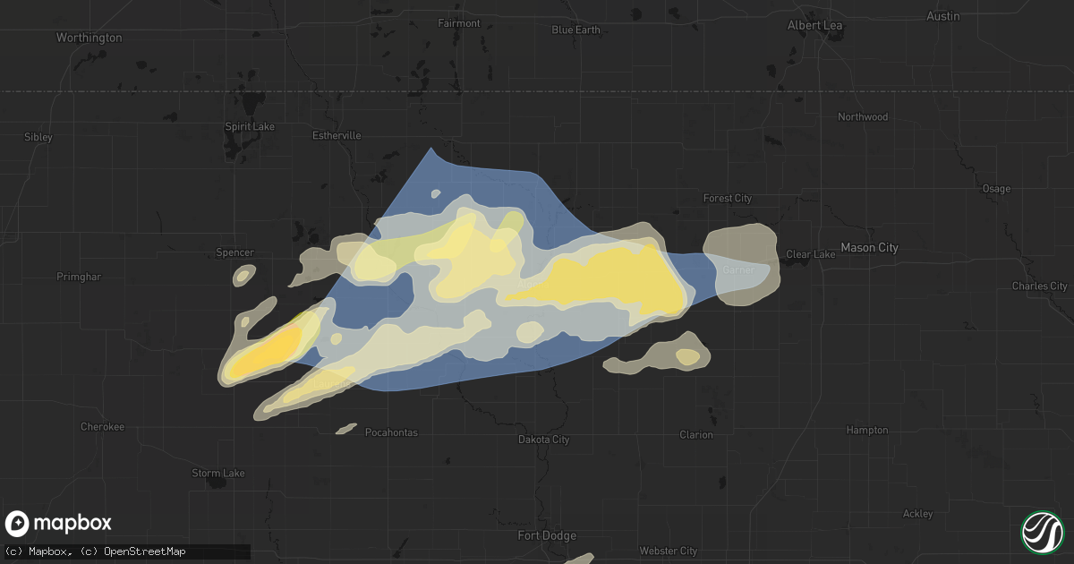 Hail map in Algona, IA on June 28, 2026