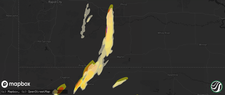 Hail map in Allen, SD on June 28, 2026