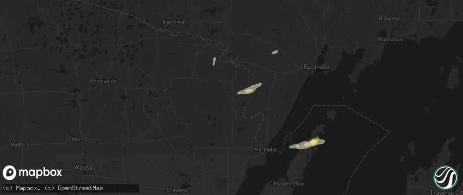 Hail map in Amberg, WI on June 28, 2026
