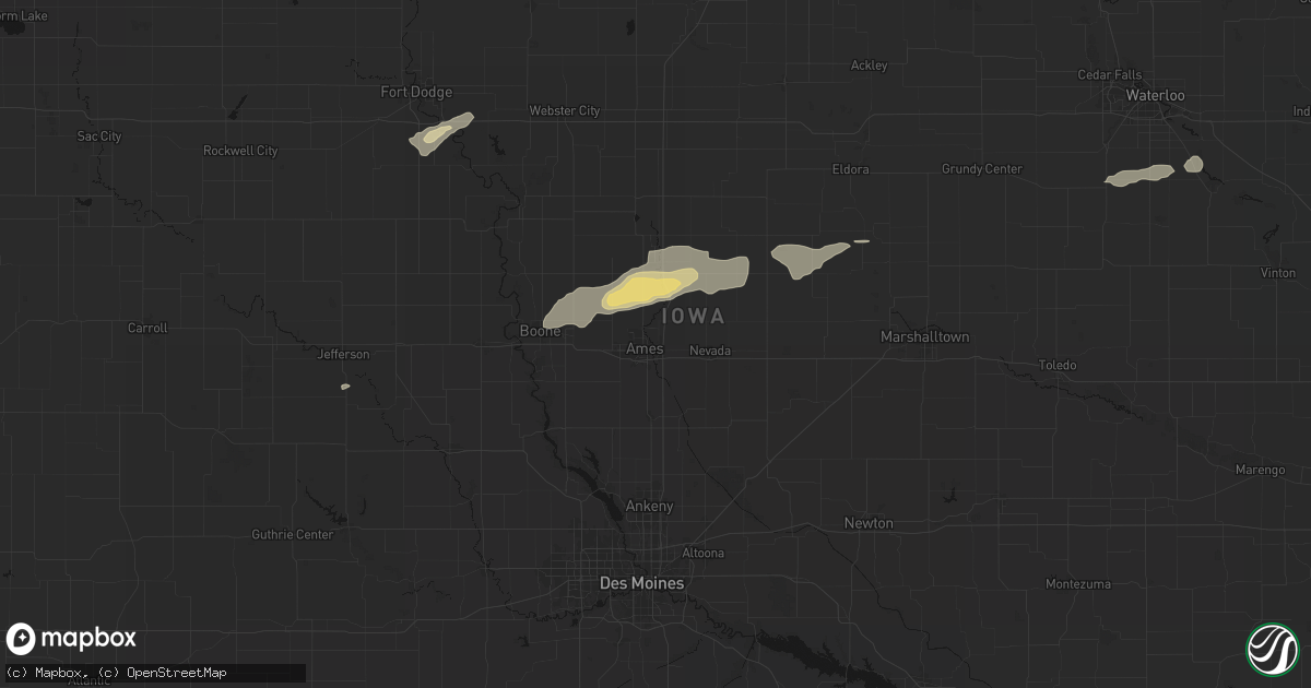 Hail map in Ames, IA on June 28, 2026