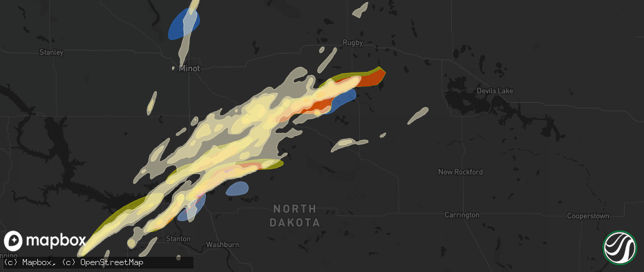 Hail map in Anamoose, ND on June 28, 2026