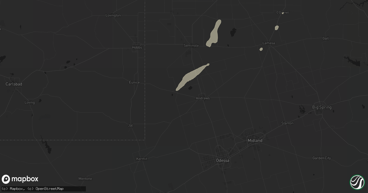 Hail map in Andrews, TX on June 28, 2026