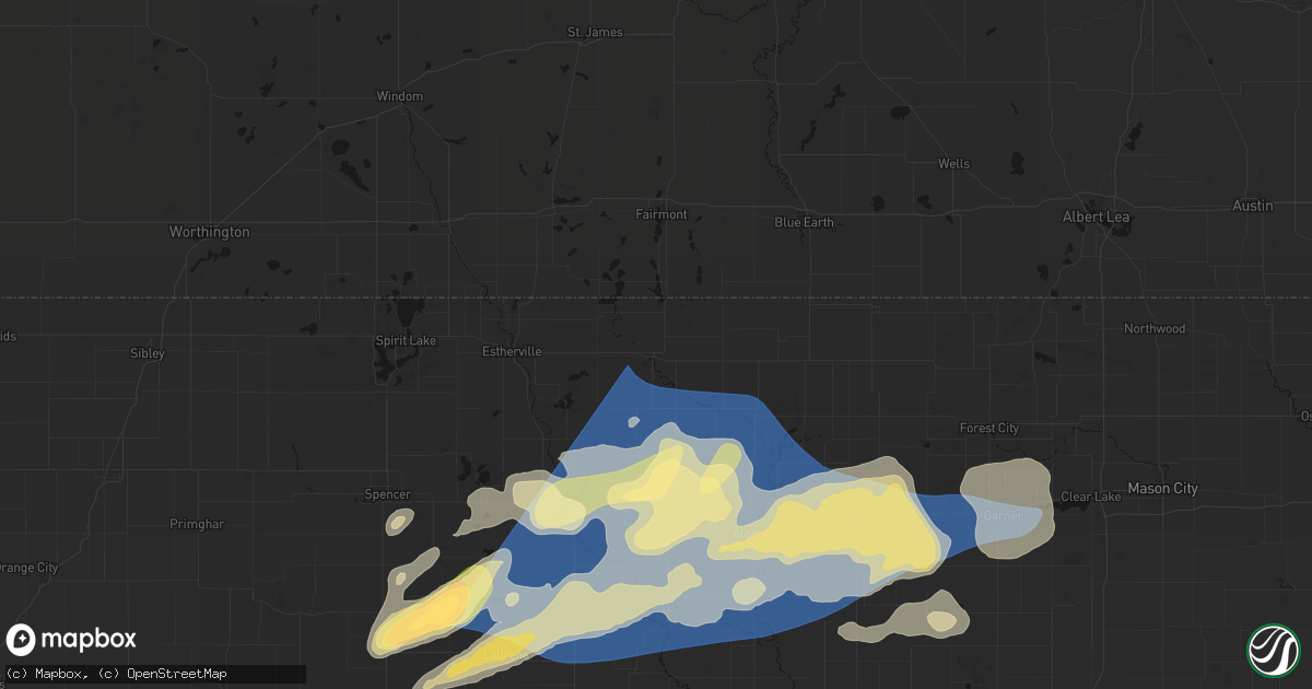 Hail map in Armstrong, IA on June 28, 2026