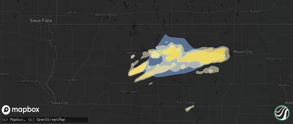 Hail map in Ayrshire, IA on June 28, 2026