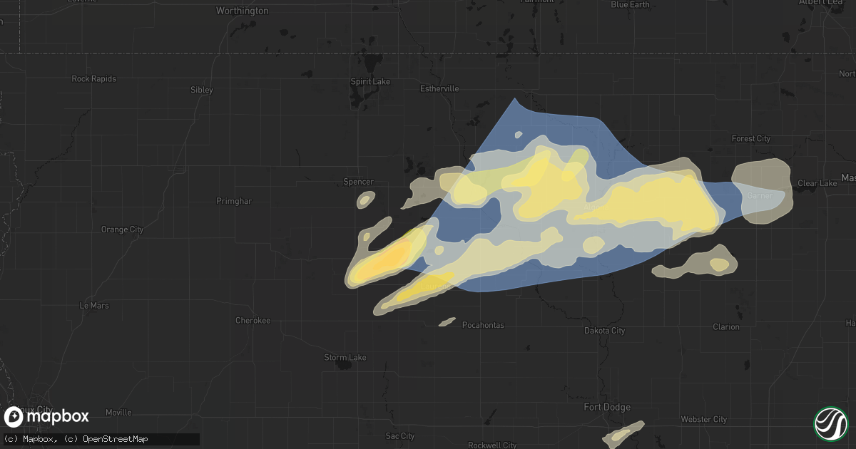 Hail map in Ayrshire, IA on June 28, 2026