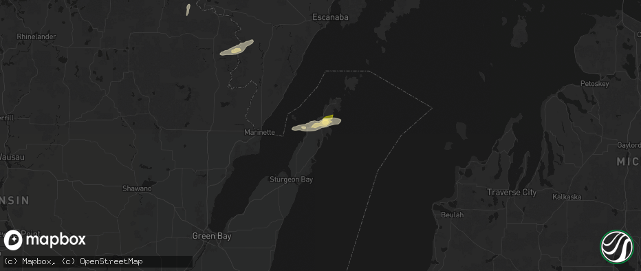 Hail map in Baileys Harbor, WI on June 28, 2026