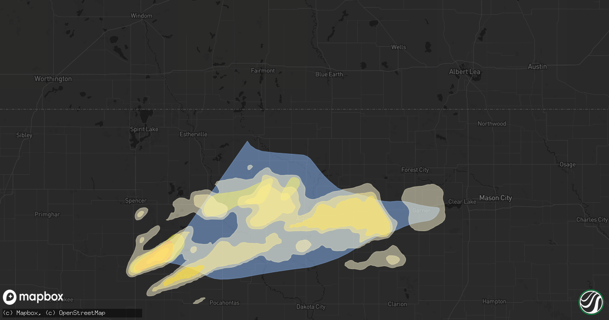 Hail map in Bancroft, IA on June 28, 2026
